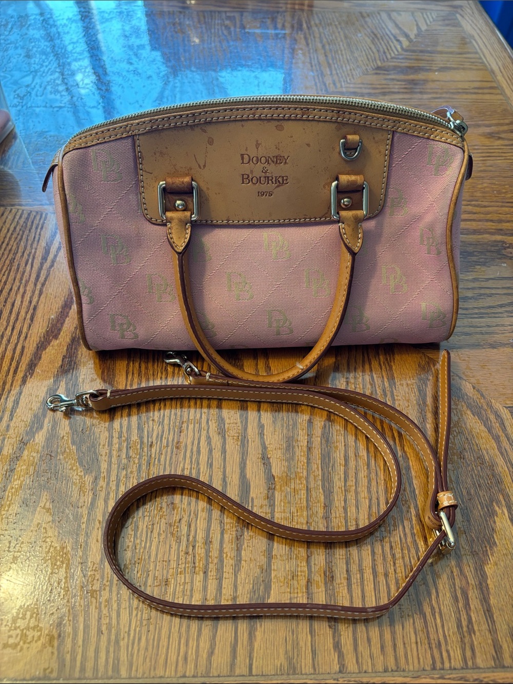 Dooney & Bourke Pink Logo Crossbody with Tan Leather Trim